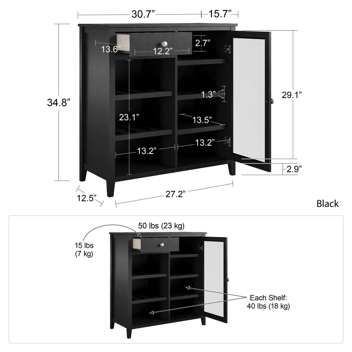 Ameriwood Home Tuxedo Contemporary/Modern Black Curio Cabinet with Wine Storage