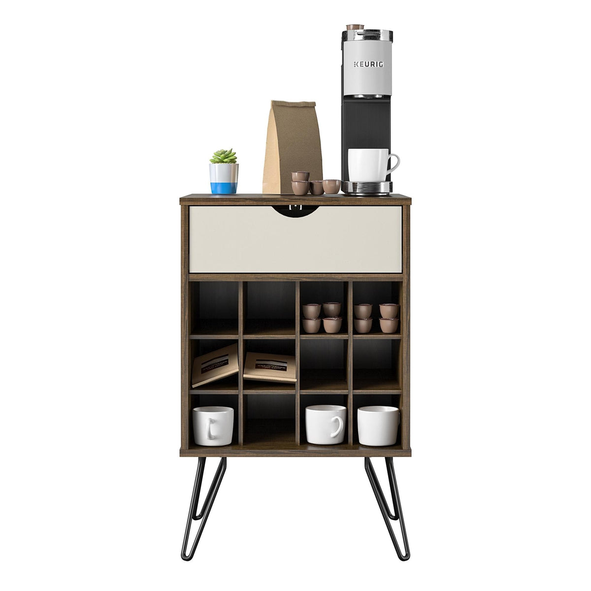Ameriwood Home Concord Contemporary/Modern Homestead Oak Metal Curio Cabinet with Wine Storage