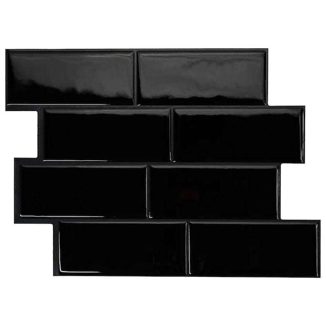 Smart Tiles Metro Nero Black 9-in x 11-in Glossy Resin Brick Subway Peel and Stick Wall Tile (2.21-sq. ft/ Carton)