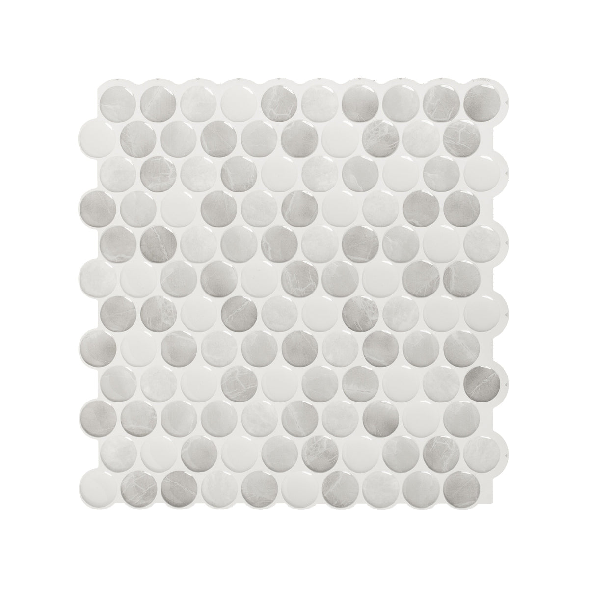 Smart Tiles Penny Roccia Gray 9-in x 9-in Glossy Resin Marble look Penny round Peel and stick Wall Tile product image