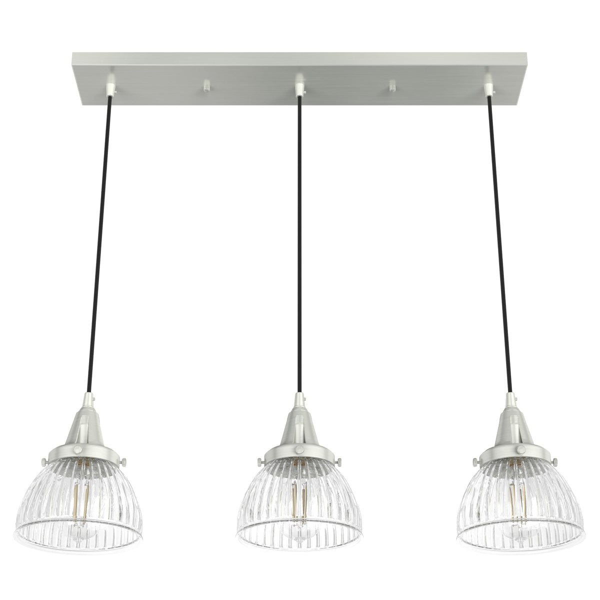 Hunter Cypress Grove 3-Light Brushed Nickel Transitional Clear Glass Linear LED Mini Hanging