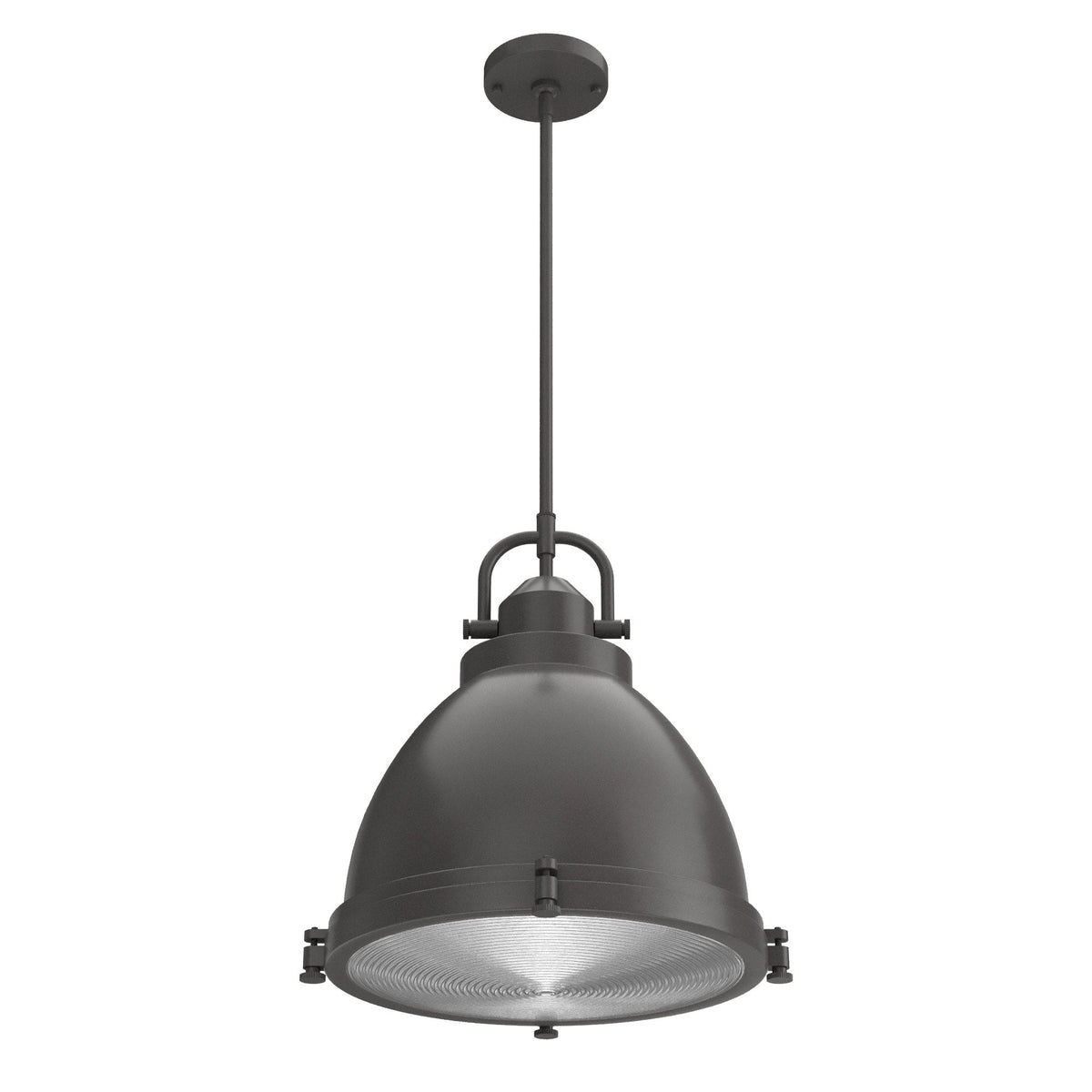 Hunter Bridgemoor 3-Light Noble Bronze Industrial Ribbed Glass Bell LED Medium Hanging Pendant Light