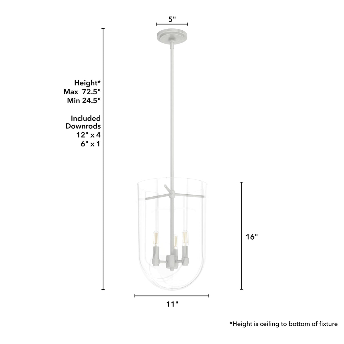 Hunter Sacha 3-Light Brushed Nickel Modern/Contemporary Clear Glass Urn LED Medium Hanging Pendant Light
