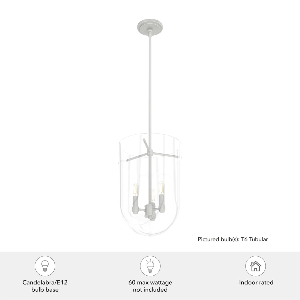 Hunter Sacha 3-Light Brushed Nickel Modern/Contemporary Clear Glass Urn LED Medium Hanging Pendant Light