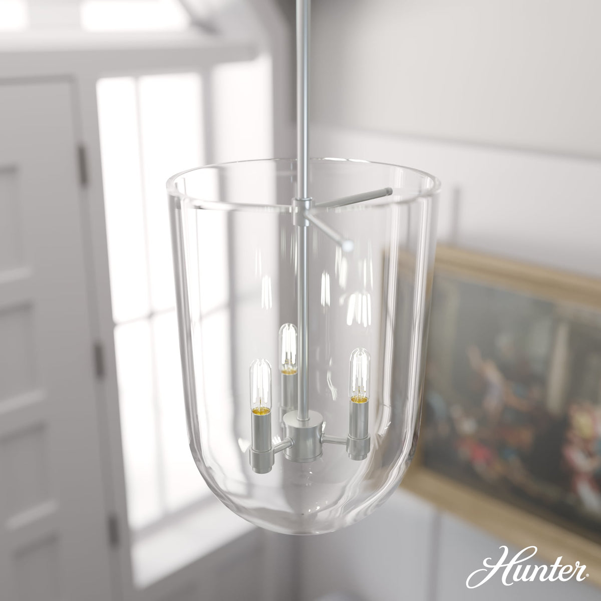 Hunter Sacha 3-Light Brushed Nickel Modern/Contemporary Clear Glass Urn LED Medium Hanging Pendant Light