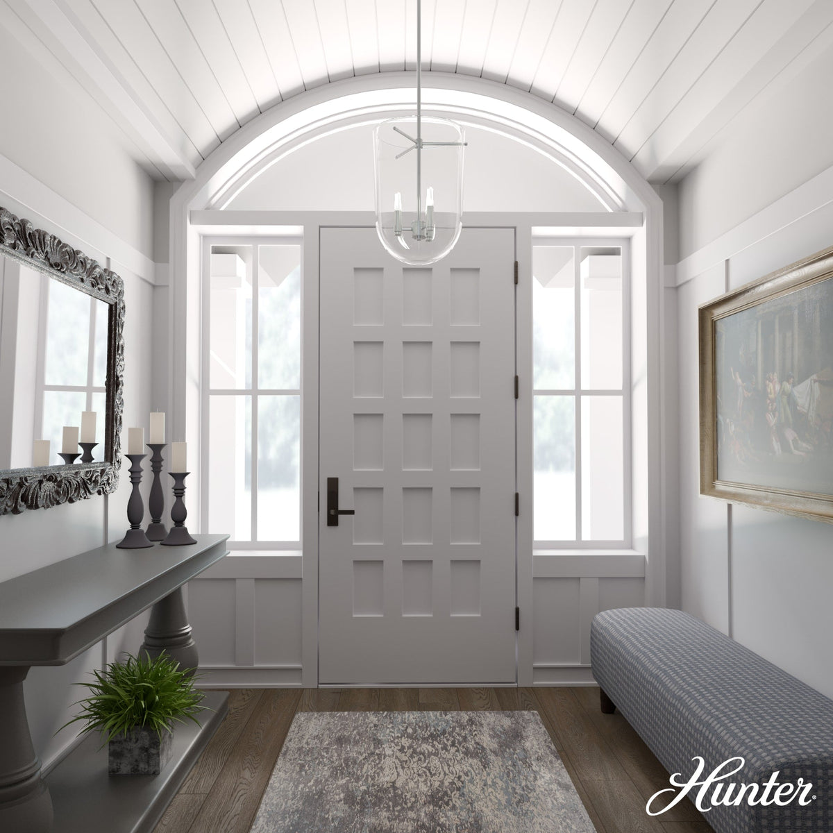 Hunter Sacha 3-Light Brushed Nickel Modern/Contemporary Clear Glass Urn LED Medium Hanging Pendant Light