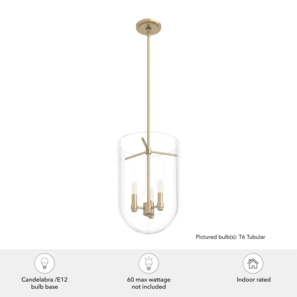 Hunter Sacha 3-Light Alturas Gold Modern/Contemporary Clear Glass Urn LED Medium Hanging Pendant Light