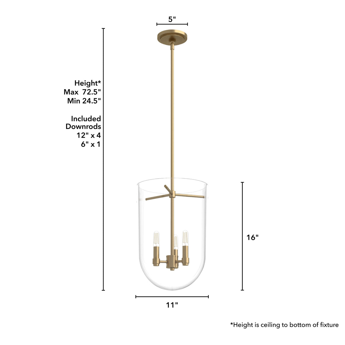 Hunter Sacha 3-Light Alturas Gold Modern/Contemporary Clear Glass Urn LED Medium Hanging Pendant Light