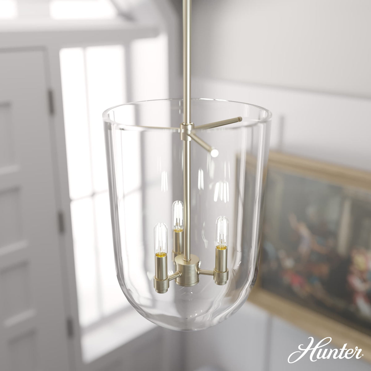 Hunter Sacha 3-Light Alturas Gold Modern/Contemporary Clear Glass Urn LED Medium Hanging Pendant Light