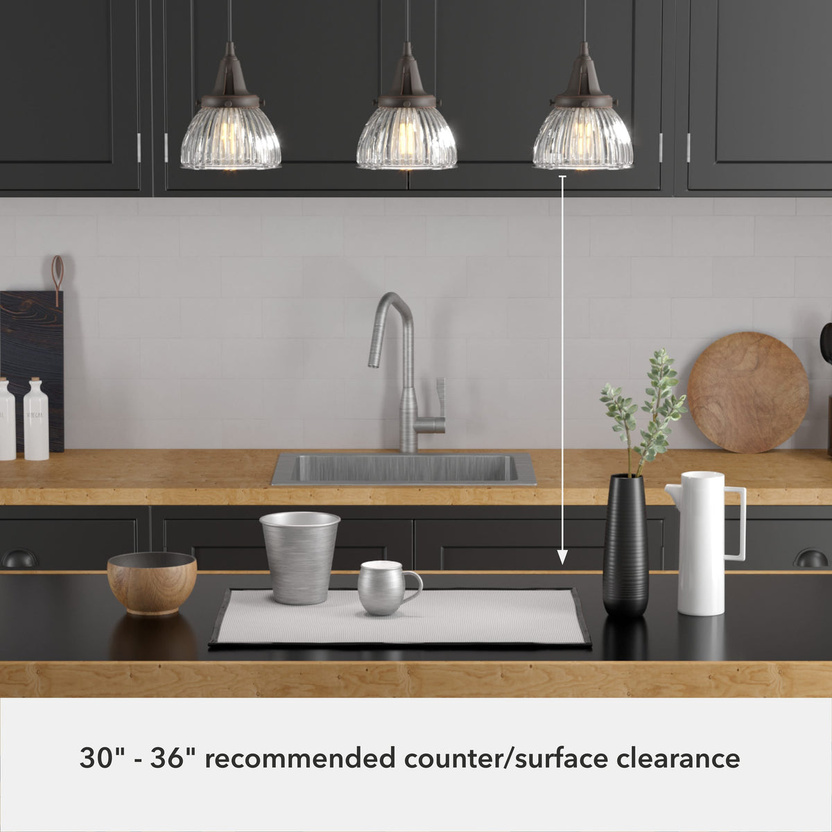 Hunter Cypress Grove 3-Light Onyx Bengal Transitional Clear Glass Linear LED Mini Hanging