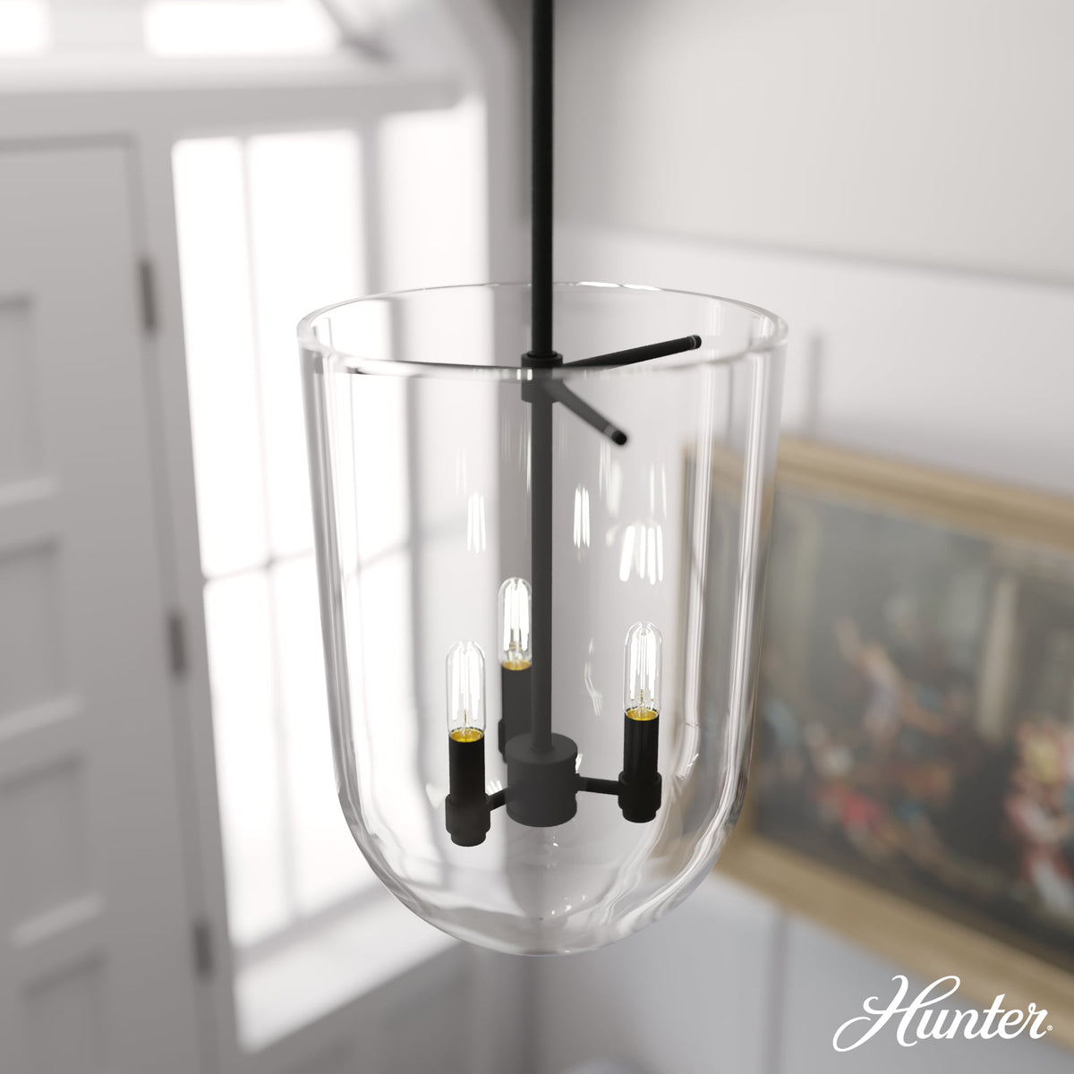 Hunter Sacha 3-Light Natural Iron Modern/Contemporary Clear Glass Urn LED Medium Hanging Pendant Light