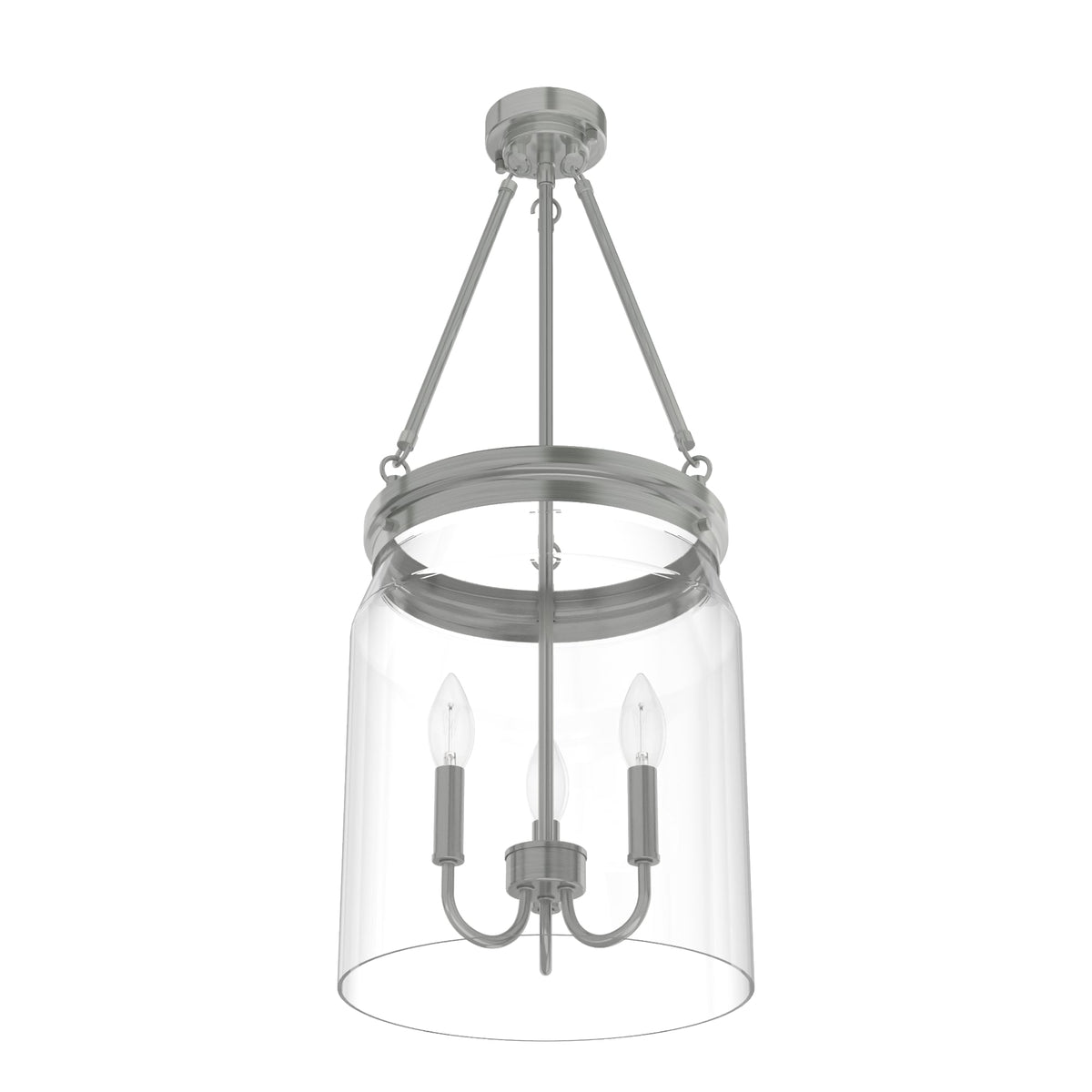 Hunter Devon Park 3-Light Brushed Nickel Transitional Clear Glass Urn LED Medium Hanging Pendant Light