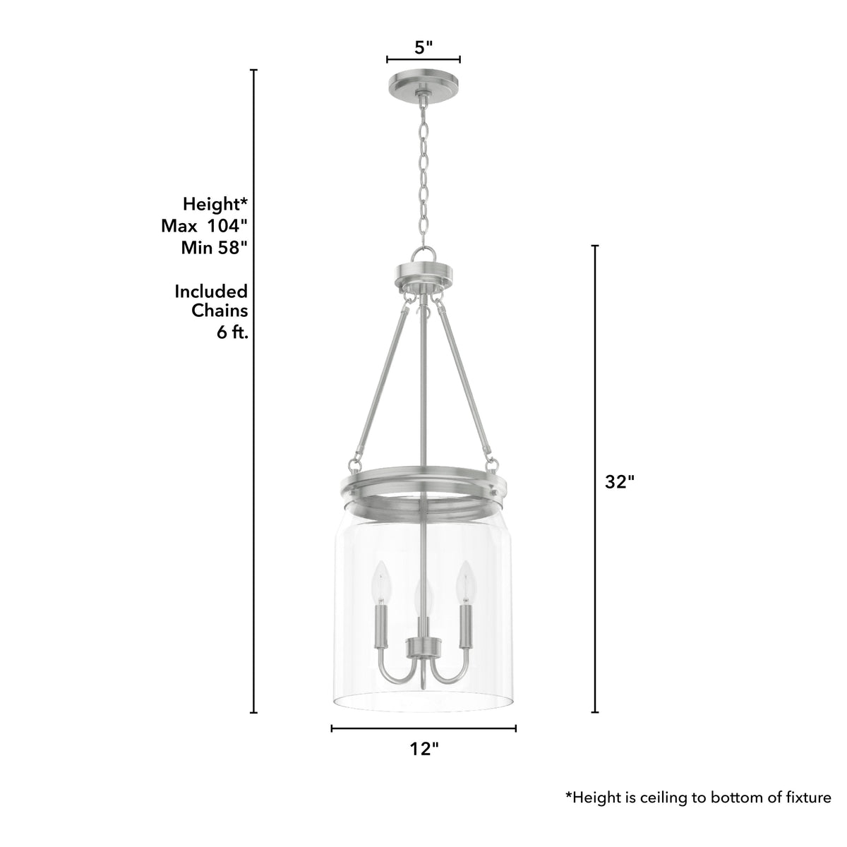 Hunter Devon Park 3-Light Brushed Nickel Transitional Clear Glass Urn LED Medium Hanging Pendant Light