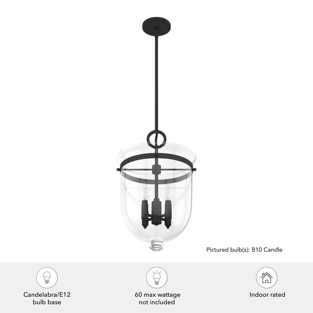 Hunter Belltown 4-Light Natural Iron Transitional Clear Glass Urn LED Medium Hanging Pendant Light