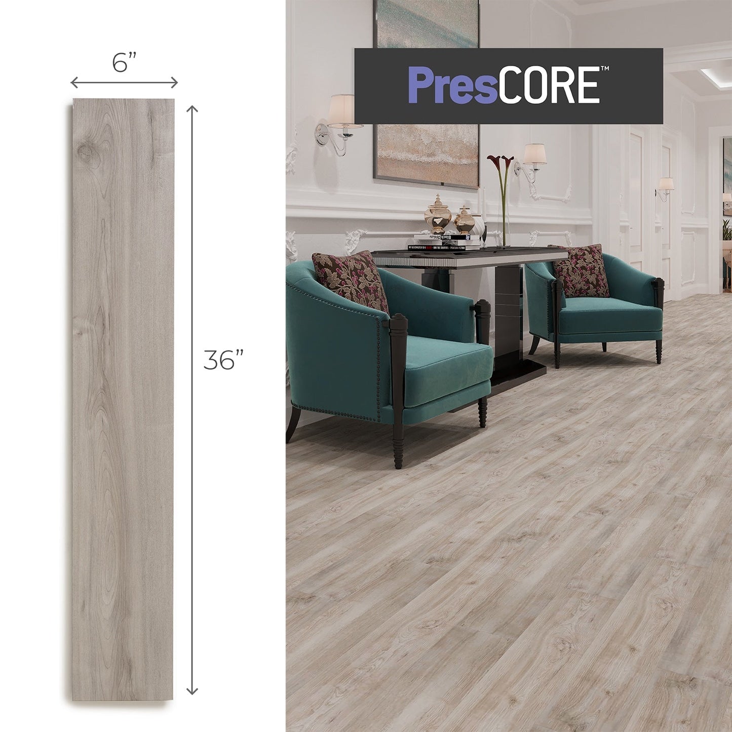 Lucida USA PresCore Weathered 6-in W x 36-in L x 2-mm Thick Waterproof Luxury Vinyl Plank Flooring, 12-mil Wear Layer (54-sq ft Carton)