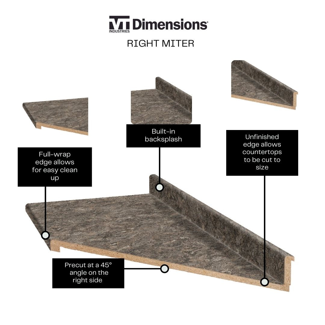 VT Dimensions Wilsonart 10-ft Toffee di Pesco Right-Hand Miter-Cut Laminate Kitchen Countertop with Integrated Backsplash
