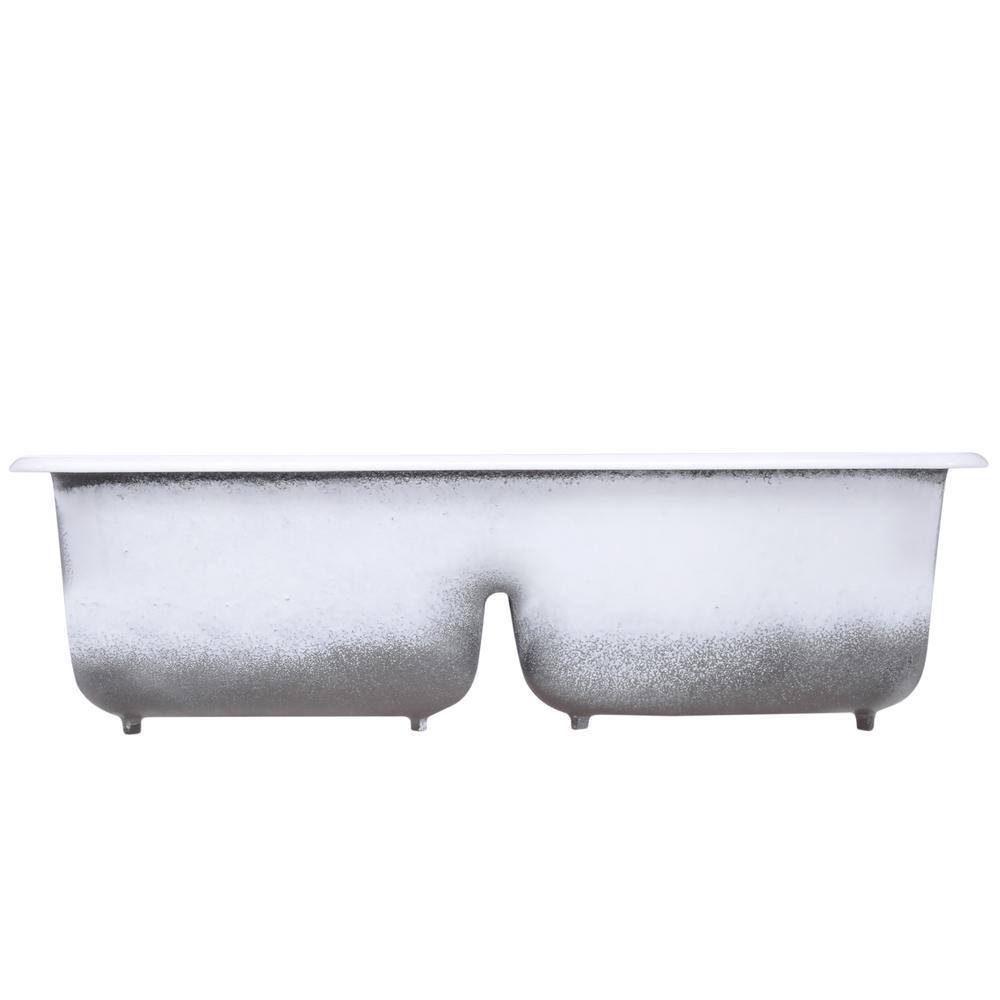 Langlade Smart Divide Drop-In Cast Iron 33 in. 2-Hole Double Bowl Kitchen Sink in White - Super Arbor