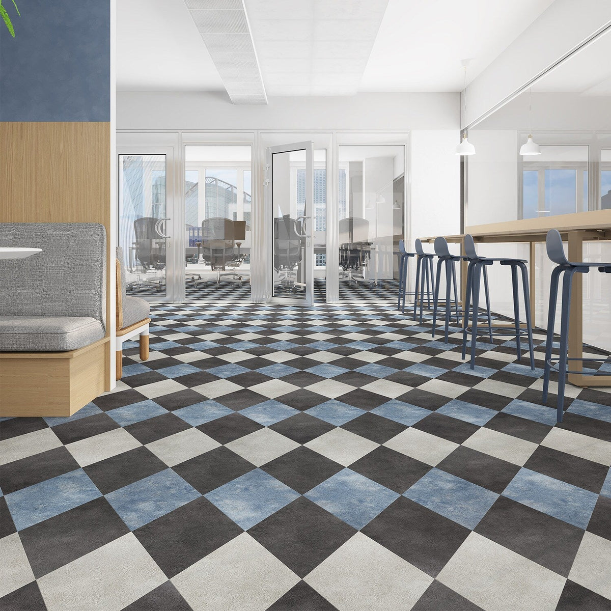 Lucida USA Moody Sky Blue Stone Look 28-mil x 10-in W x 16-in L Waterproof Glue Down Luxury Vinyl Tile Flooring (15.15-sq ft/ Carton)