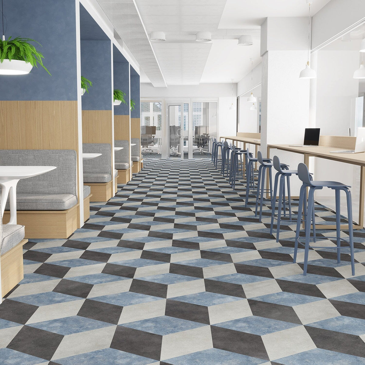 Lucida USA Moody Sky Blue Stone Look 28-mil x 10-in W x 16-in L Waterproof Glue Down Luxury Vinyl Tile Flooring (15.15-sq ft/ Carton)