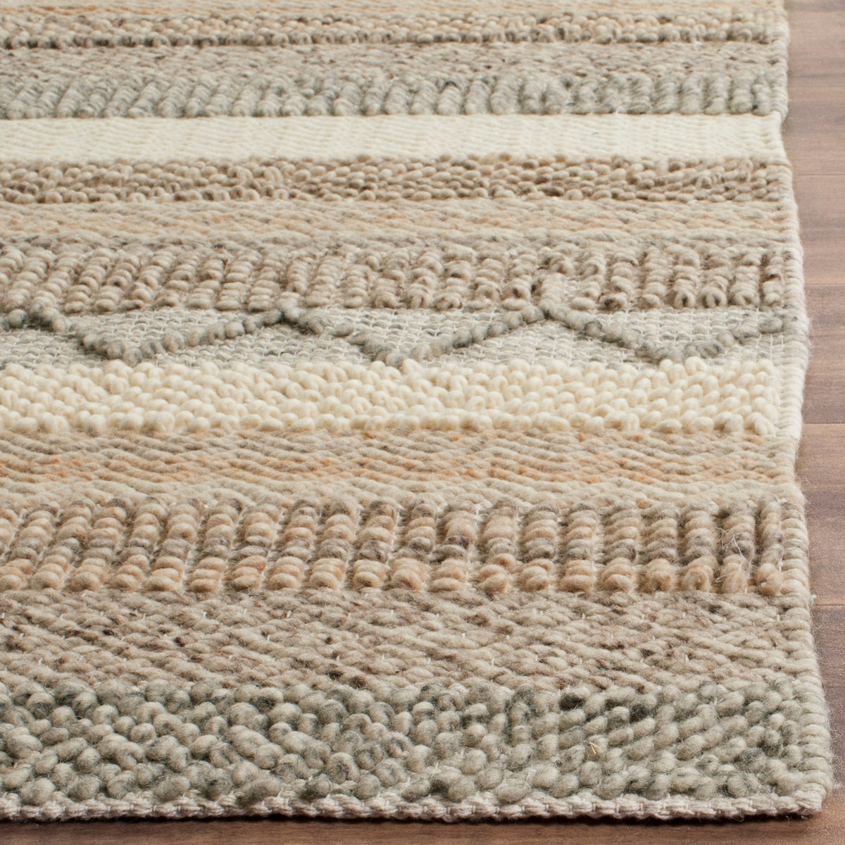 Safavieh Natura Denali 9 x 12 Beige Indoor Stripe Coastal Handcrafted Wool Area Rug