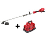 Milwaukee M18 FUEL 18-Volt Lithium-Ion Cordless Brushless String Trimmer with Attachment Capability with M18 6-Port BatteryCharger