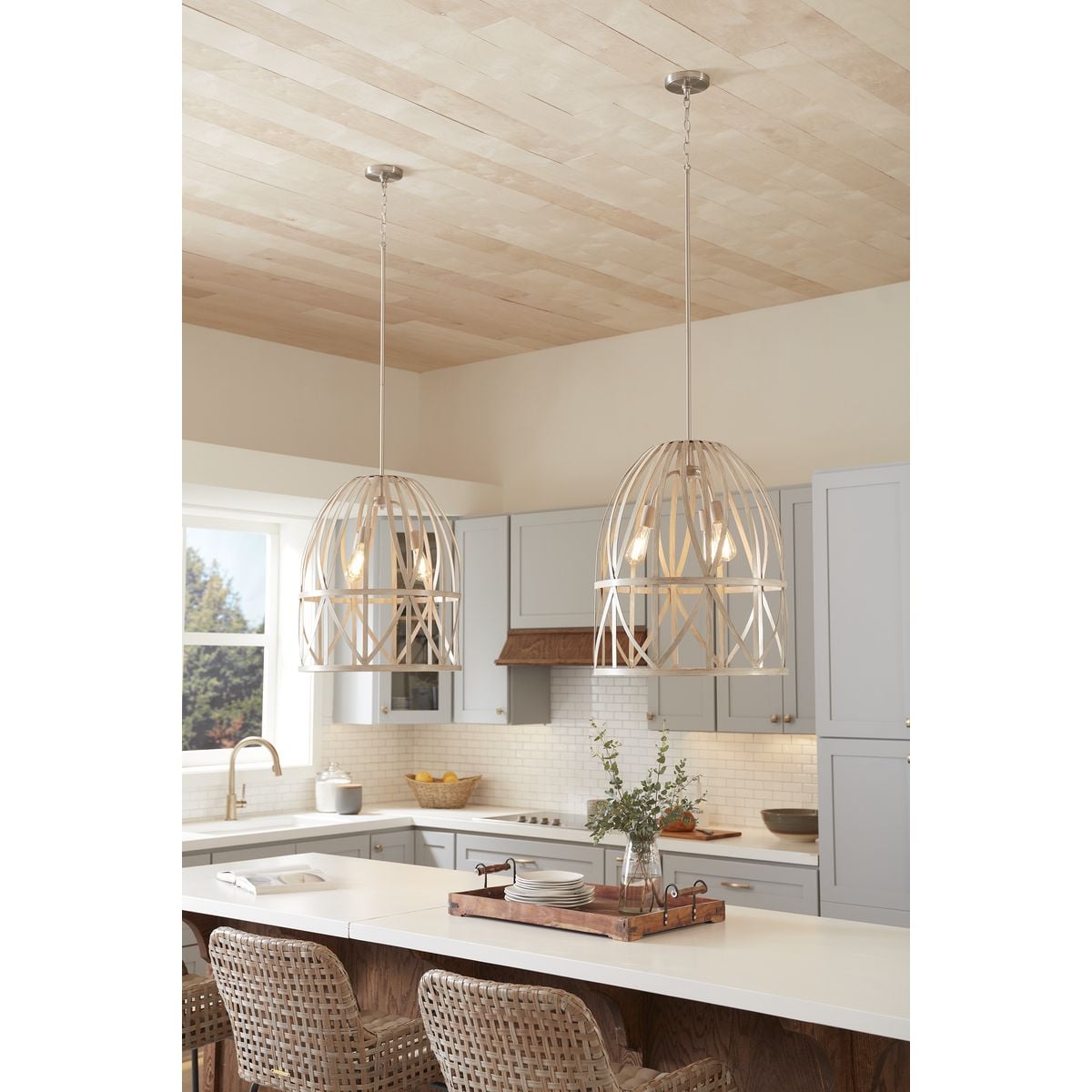 Progress Lighting Chastain 3-Light Brushed Nickel Coastal Bell Medium Hanging Pendant Light