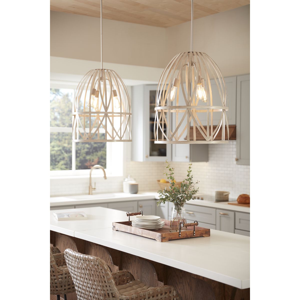 Progress Lighting Chastain 3-Light Brushed Nickel Coastal Bell Medium Hanging Pendant Light