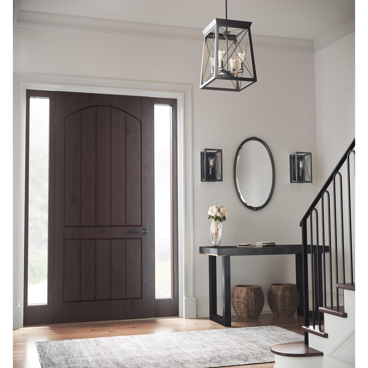 Progress Lighting Briarwood 4-Light Textured Black Farmhouse Rectangle Medium Hanging Pendant Light
