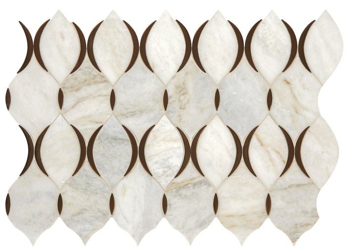 Daltile Designer Elegance Lumen White Blend 7-in x 13-in Multi-finish Natural stone Marble/limestone Arabesque Mosaic Wall Tile product image