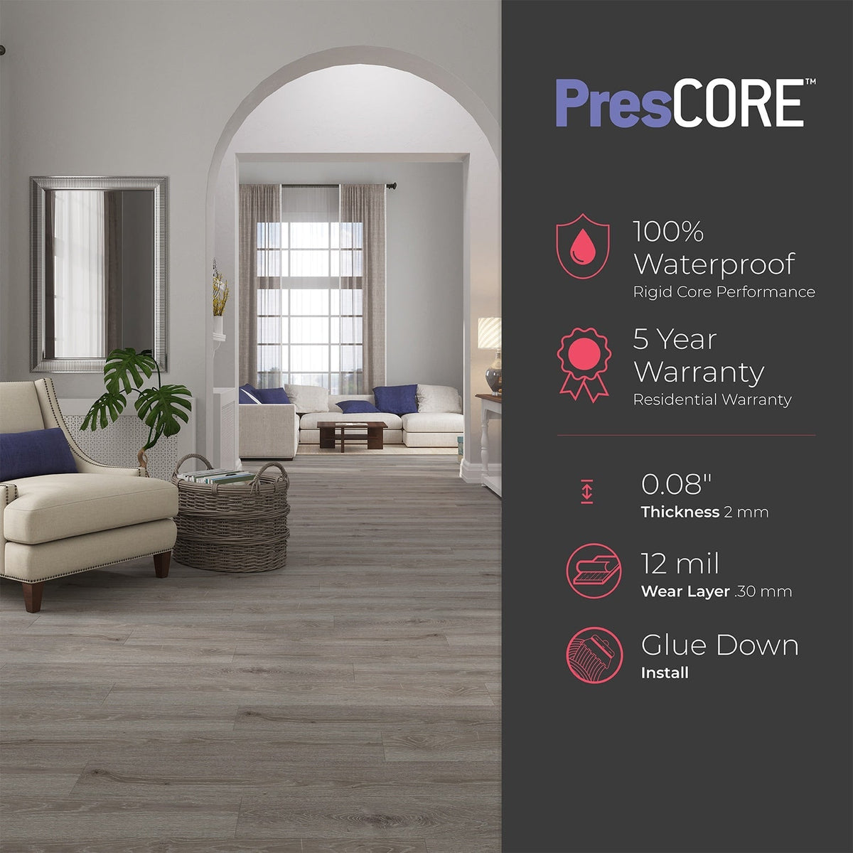 Lucida USA PresCore Blonde Brown 12-mil x 6-in W x 36-in L Waterproof Glue Down Luxury Vinyl Plank Flooring (54-sq ft/ Carton)