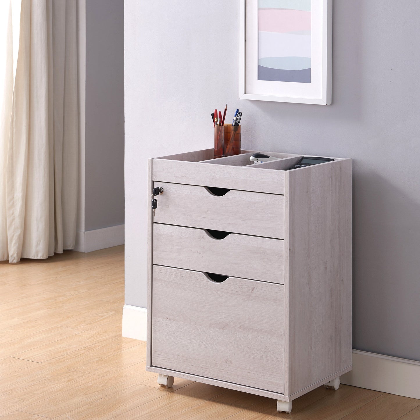 Furniture of America Dori White Oak 3-Drawer 20-in File Cabinet