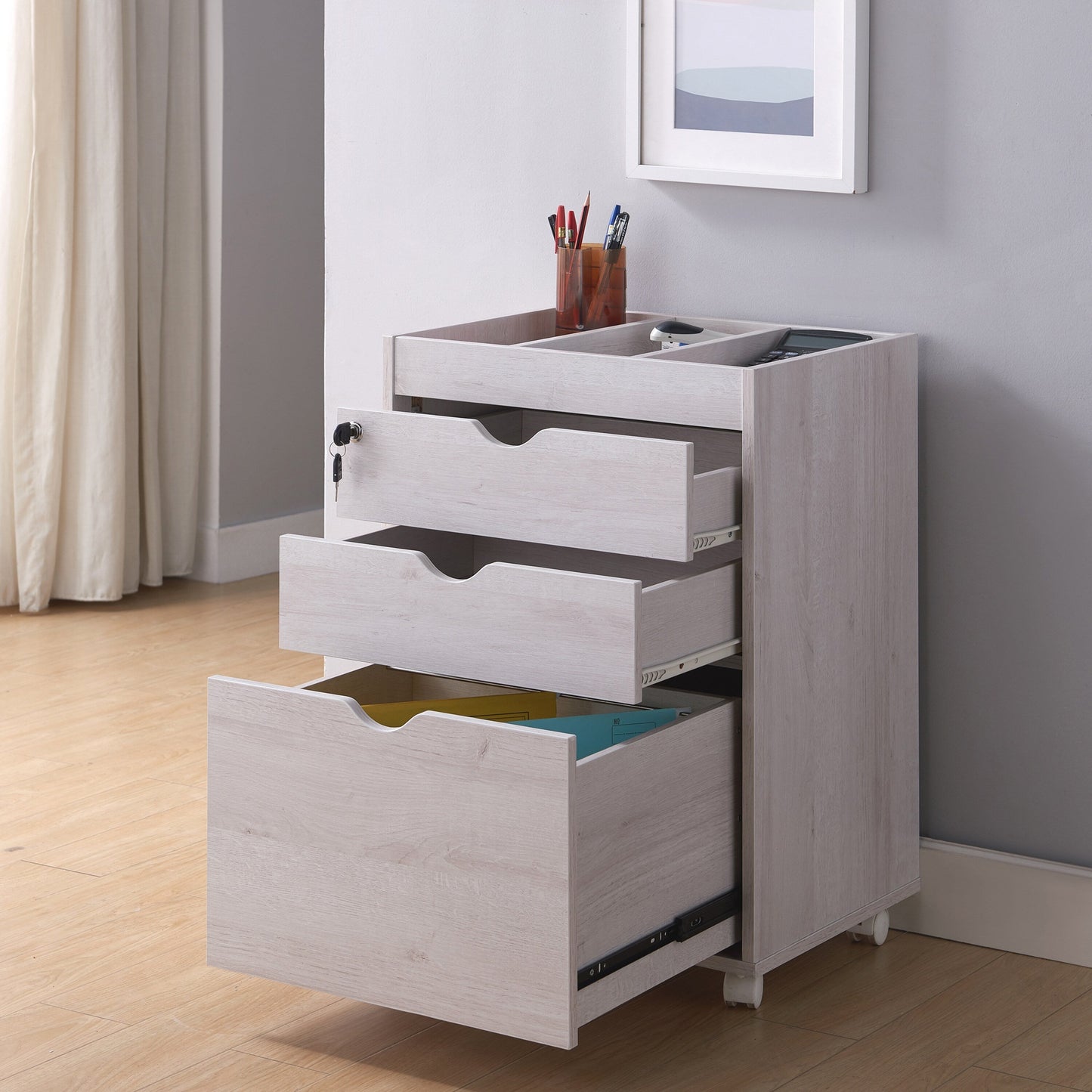 Furniture of America Dori White Oak 3-Drawer 20-in File Cabinet