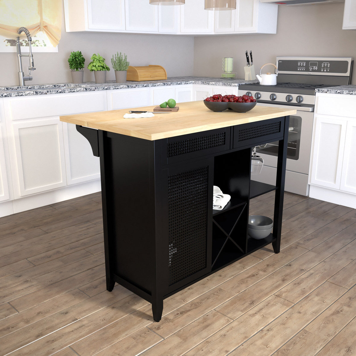 Boston Loft Furnishings Black Composite Base with Composite Wood Top Kitchen Island (28-in x 48.25-in x 36-in)