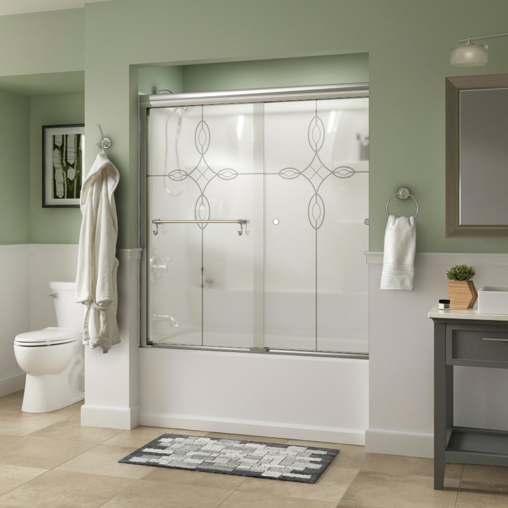 Portman 60 in. x 58-1/8 in. Semi-Frameless Traditional Sliding Bathtub Door in Bronze with Rain Glass - Super Arbor