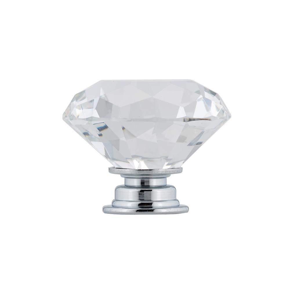 1-9/16 in. (40 mm) Clear, Chrome Contemporary Metal, Crystal and Glass Cabinet Knob - Super Arbor