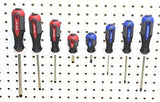 74 pc PEG BOARD KIT 25 J & L Hooks plus 20 Tool holders 4 Peg Board Bins Yellow Red