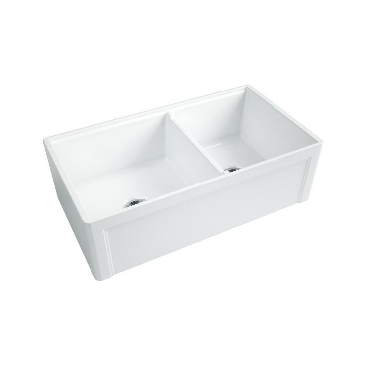 Delux Fireclay 33 in. Double Bowl Farmhouse Kitchen Sink with Workstation
