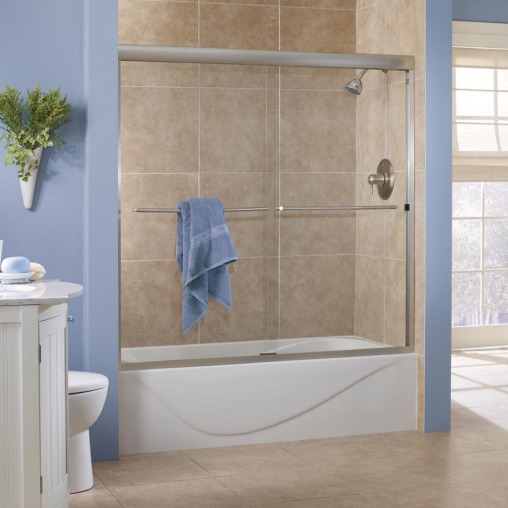 Cove 60 in. x 60 in. Semi-Framed Sliding Bathtub Door in Brushed Nickel with 1/4 in. Clear Glass - Super Arbor