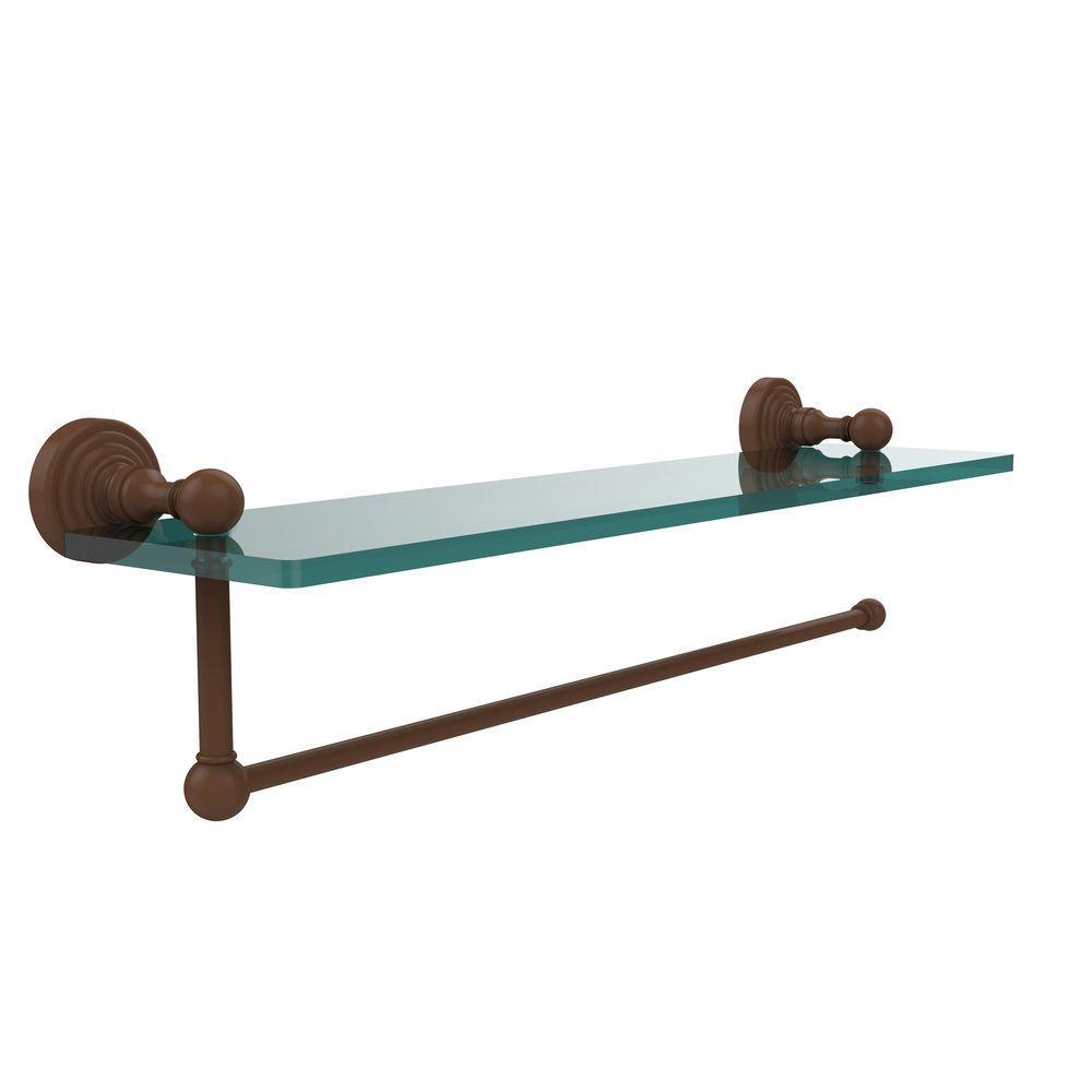 Waverly Place 16 in. L  x 5 in. H  x 5 in. W Paper Towel Holder with Clear Glass Shelf in Satin Nickel - Super Arbor