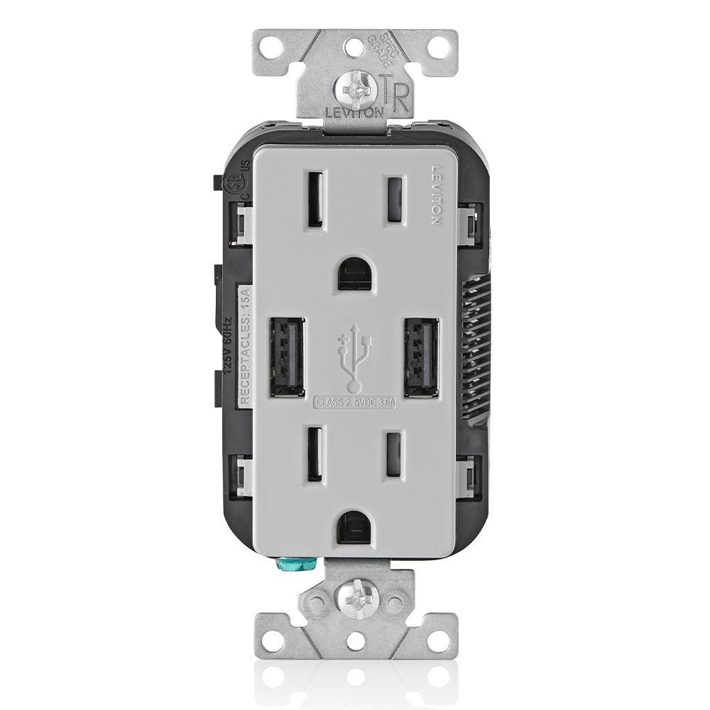 3.6A USB Dual Type A In-Wall Charger with 15 Amp Tamper-Resistant Outlets, White - Super Arbor