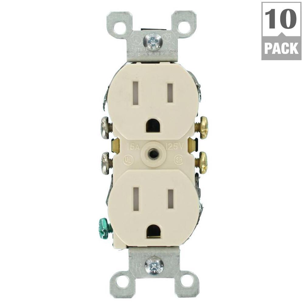 15 Amp Tamper-Resistant Duplex Outlet, Light Almond (10-Pack) - Super Arbor