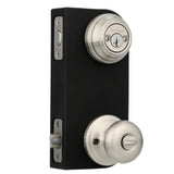 Juno Satin Nickel Exterior Entry Door Knob and Double Cylinder Deadbolt Combo Pack Featuring SmartKey Security - Super Arbor