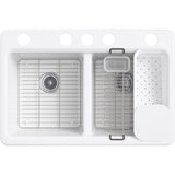 Riverby Workstation Undermount Cast Iron 33 in. 5-Hole Double Bowl Kitchen Sink Kit in White with Accessories - Super Arbor