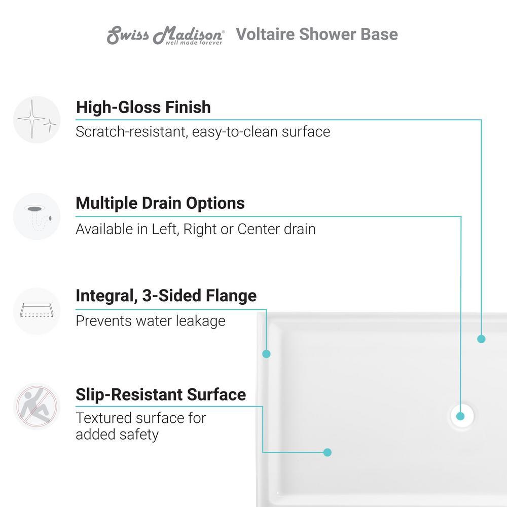 Voltaire 48 in. x 36 in. Single Threshold Acrylic Left Drain Shower Base in White - Super Arbor