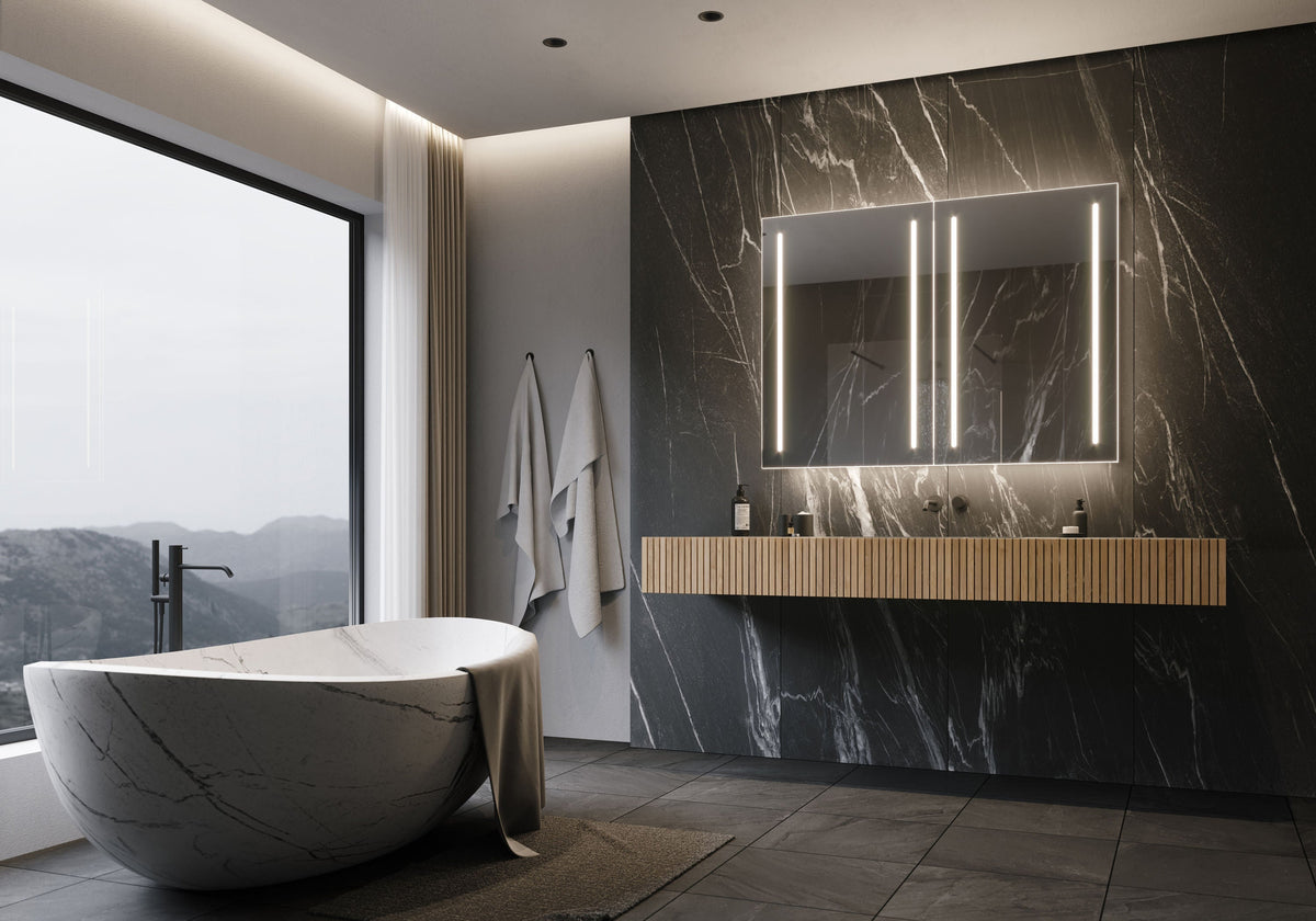 PARIS MIRROR Stella Cabinet 48-in x 36-in Lighted LED Surface Mount 3000K Mirrored Soft Close Medicine Cabinet