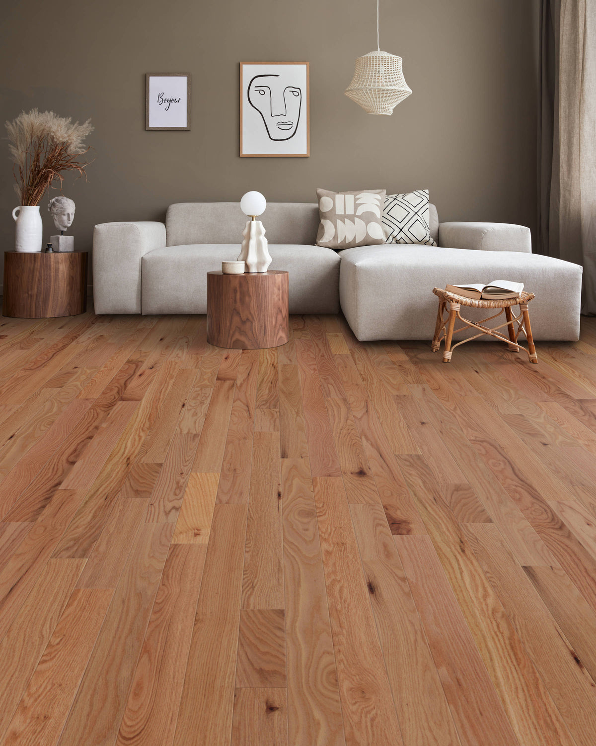Beasley Red oak Natural hardwood flooring — carton and plank detail