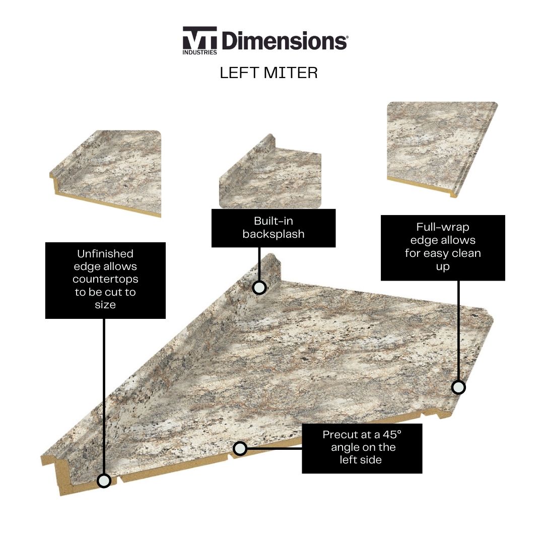 VT Dimensions Formica 10-ft x 25.5-in Cafe Azul Left-Hand Miter-Cut Laminate Countertop with Integrated Backsplash