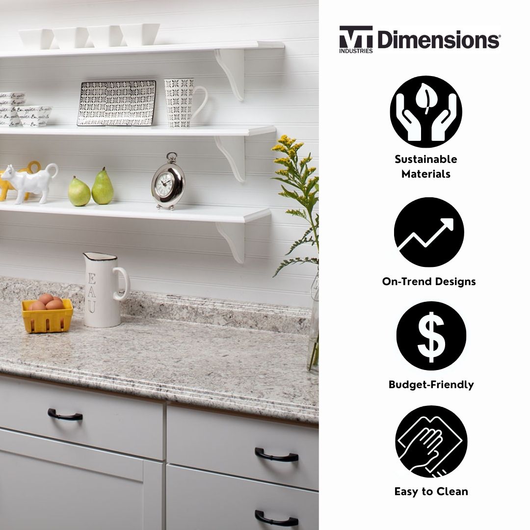 VT Dimensions Formica 8-ft Ouro Romano Etchings Straight Laminate Kitchen Countertop with Integrated Backsplash