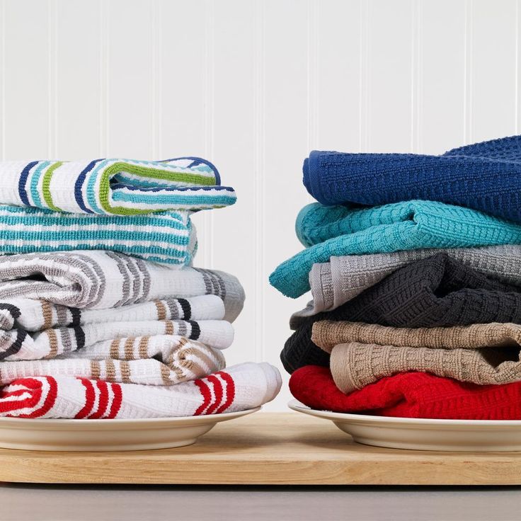 T-Fal Gray Solid and Stripe Waffle Cotton Terry Kitchen Dish Towel (Set of 6)
