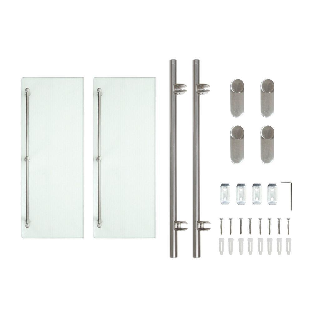 Oval 14.75 in. W Double Glass Wall Shelf with Pre-Installed Rails in Satin Nickel - Super Arbor